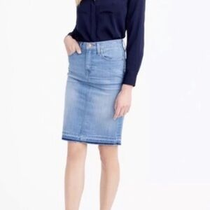 J.Crew Frayed Denim Pencil Skirt Light Wash 27